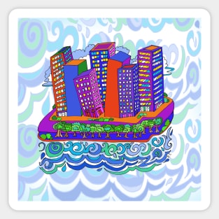 City Skyline on the Wavy Water Sticker